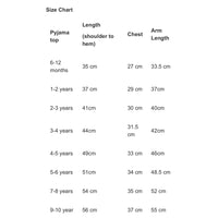 Dreams Print Long Sleeve Baby/childrens Pyjama Set Size Chart