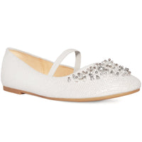 Libbie Pearl & Diamante Embellished Flatform Shoes In White 1