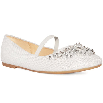 Libbie Pearl & Diamante Embellished Flatform Shoes In White 1