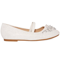 Libbie Pearl & Diamante Embellished Flatform Shoes In White 2
