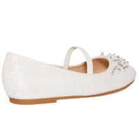 Libbie Pearl & Diamante Embellished Flatform Shoes In White 3
