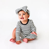 Lola & Taylor - Baby Girls Organic Cotton Charlotte Dress - Jet Black Stripe weared by baby