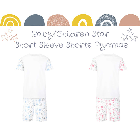 Star Print Short Sleeve Baby/Childrens Pyjamas Size Chart