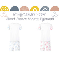 Star Print Short Sleeve Baby/Childrens Pyjamas Size Chart